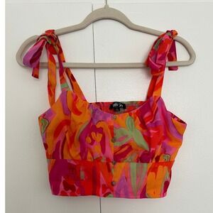 Crystal Sky Women's Crop Top Tie Shoulder Smocked Back